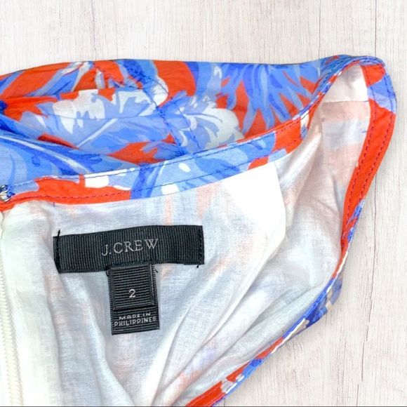 J. Crew Women's Sz. 2 Orange Blue Floral 100% Cotton Mini Skirt Yoke Waist Boho - Picture 7 of 11